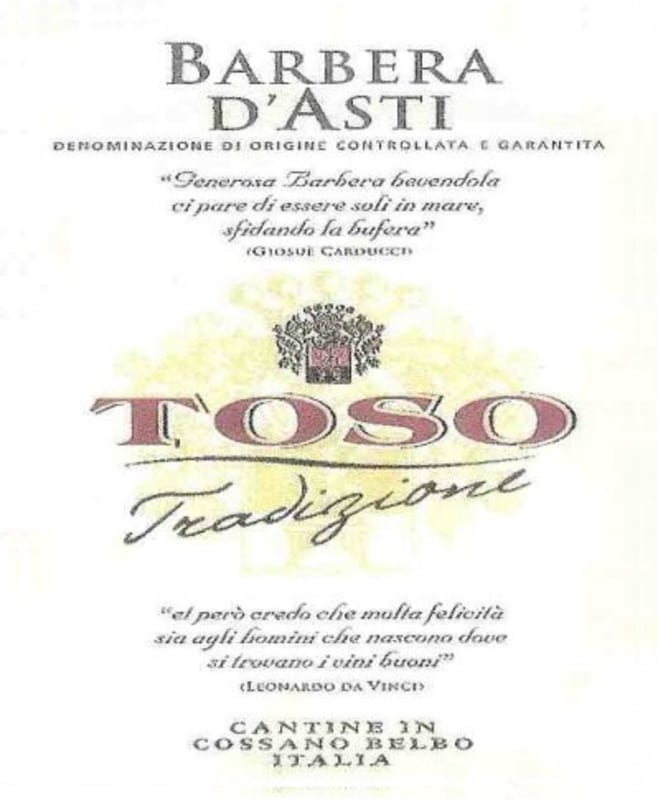 Toso Barbera d'Asti 2015 Front Label