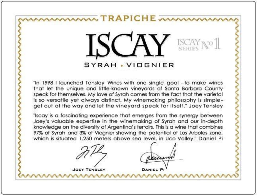 Trapiche Iscay Syrah-Viognier 2013 Front Label