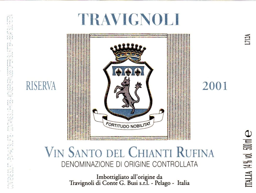 Villa Travignoli Vin Santo del Chianti Rufina Riserva 2001 Front Label