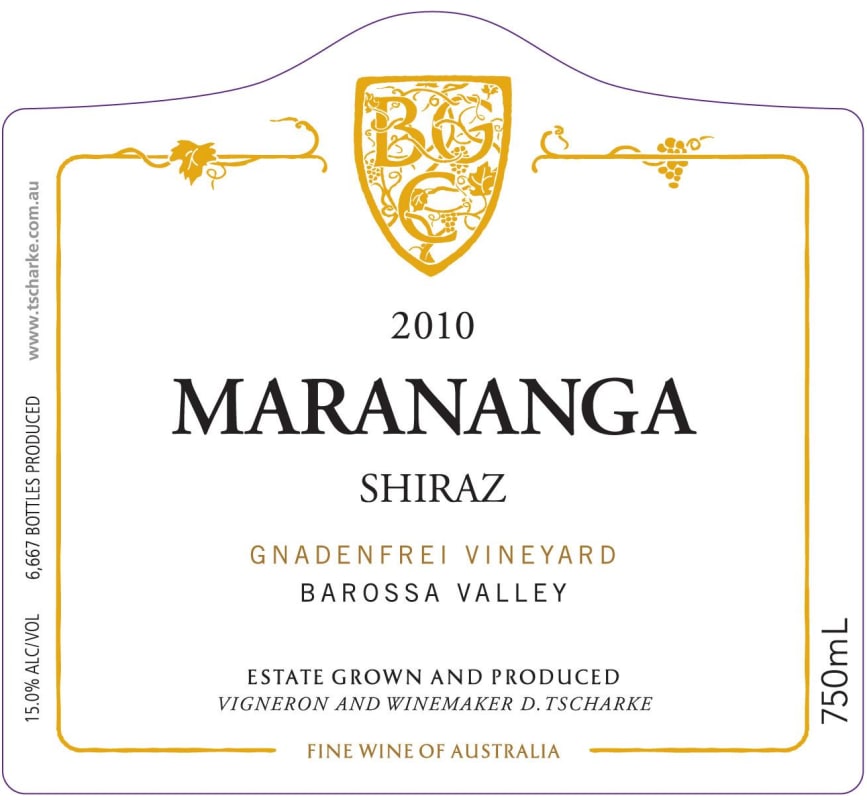 Tscharke Grounds Collection Marananga Gnadenfrei Vineyard Shiraz 2010 Front Label