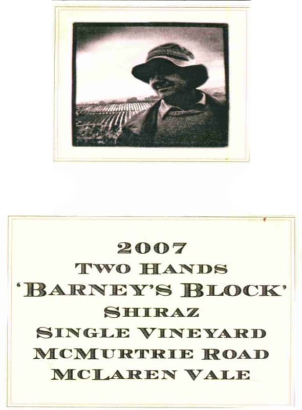 Two Hands Barney's Block Shiraz 2007 Front Label
