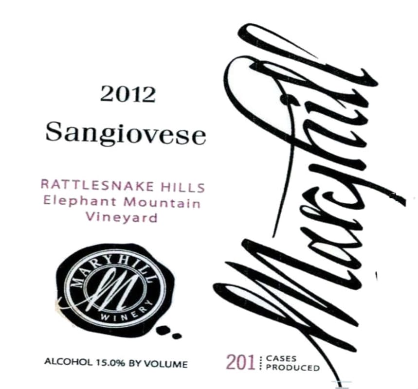 Maryhill Sangiovese 2012 Front Label