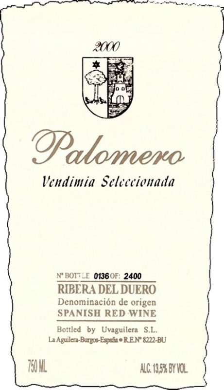 Bodegas Uvaguilera Aguilera Palomero Vendemia Seleccionada 2000 Front Label