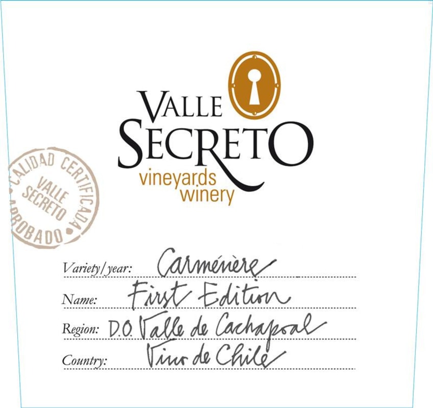 Valle Secreto First Edition Carmenere 2012 Front Label
