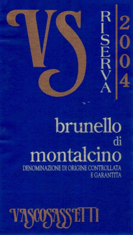 Vasco Sassetti Brunello di Montalcino Riserva 2004 Front Label