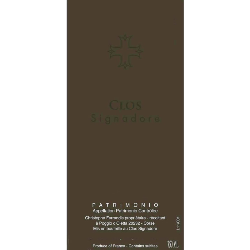 Clos Signadore Patrimonio Rouge 2012 Front Label
