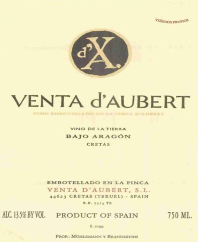 Aubert Vino de la Tierra Bajo Aragon Tinto 2005 Front Label