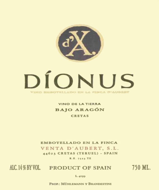 Aubert Bajo Aragon Dionus Vino de la Tierra 2008 Front Label