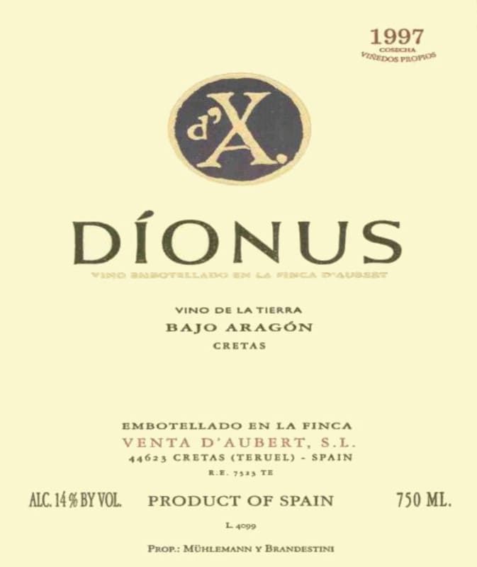 Aubert Bajo Aragon Dionus Vino de la Tierra 1997 Front Label