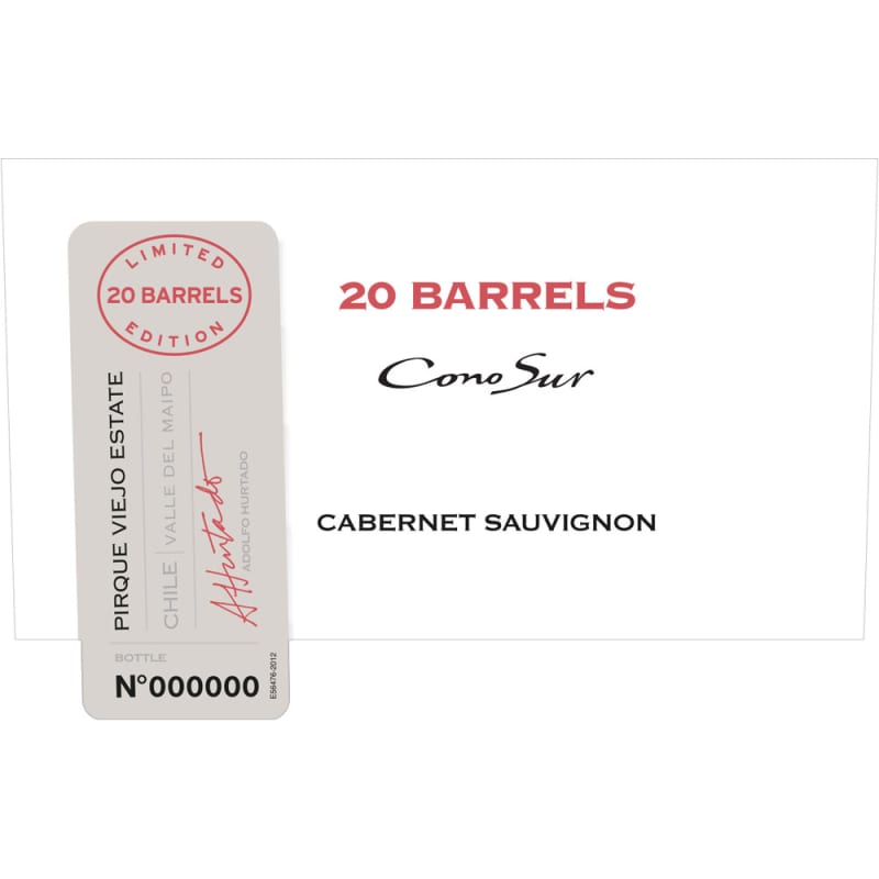 Cono Sur 20 Barrels Cabernet Sauvignon 2012 Front Label