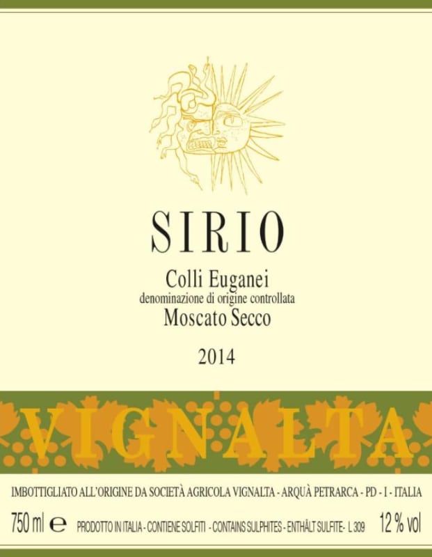 Vignalta Sirio Moscato Secco 2014 Front Label