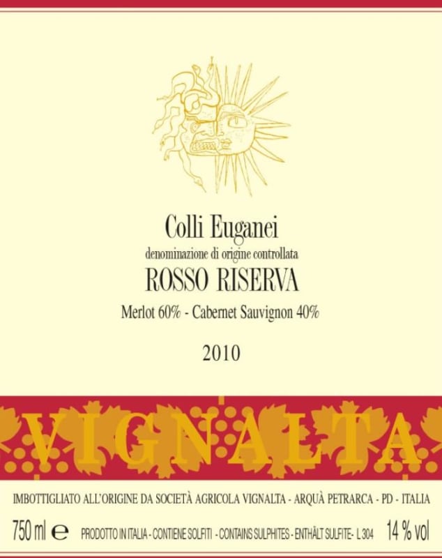 Vignalta Collo Euganei Rosso Riserva 2010 Front Label