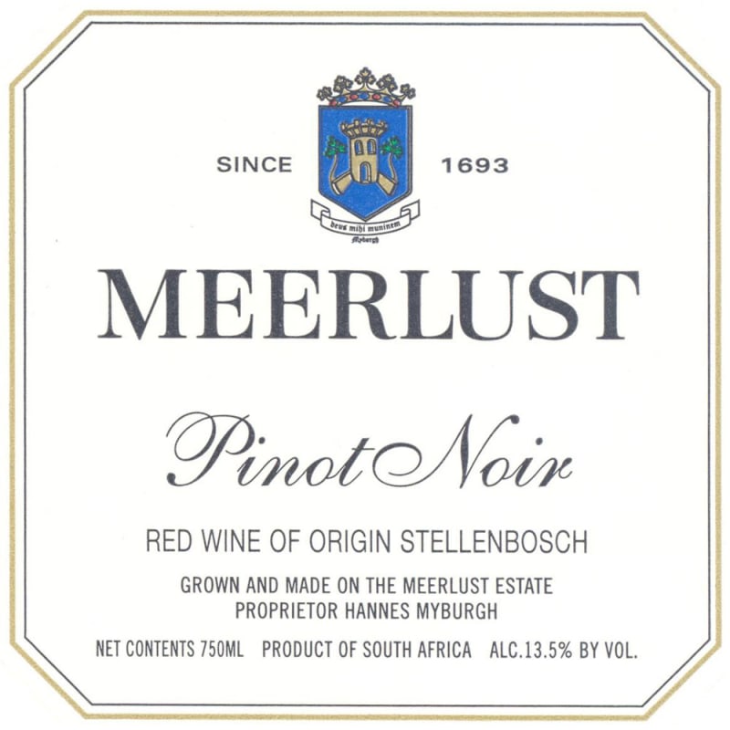 Meerlust Pinot Noir 2012 Front Label