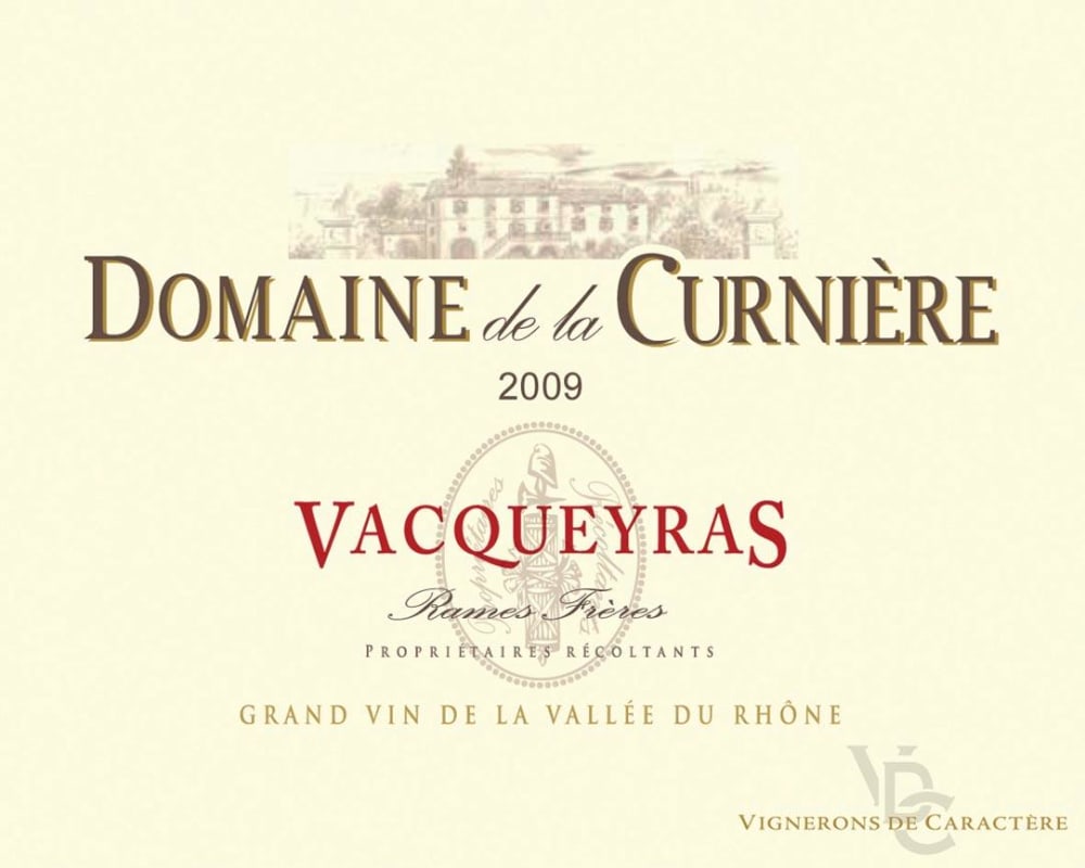 Vigerons de Caractere Vacqueyras Domaine de la Curniere 2009 Front Label