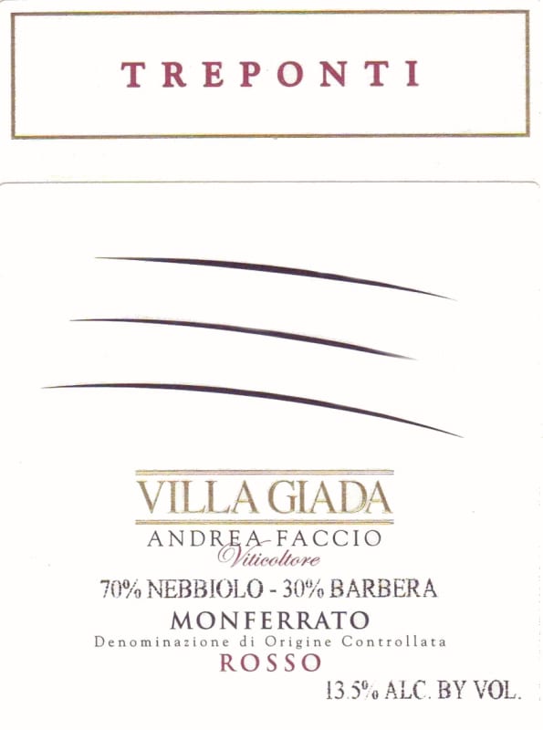 Villa Giada Andrea Faccio Treponti Monferrato Rosso 2012 Front Label