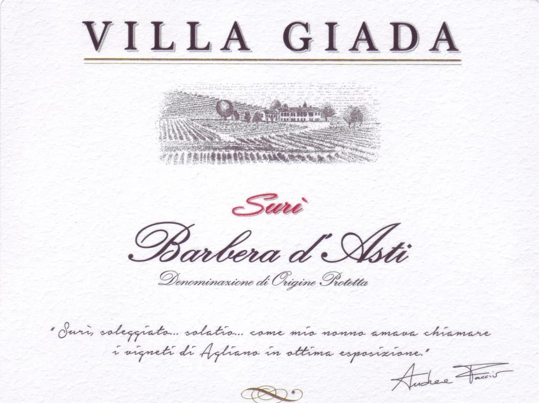 Villa Giada Suri Barbera d'Alba 2014 Front Label