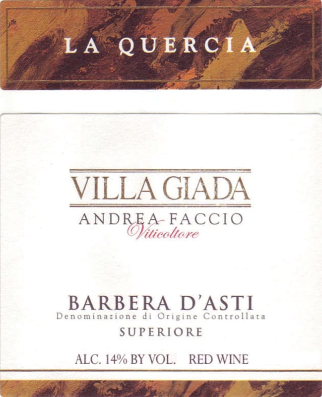 Villa Giada La Quercia Barbera d'Asti Superiore 2011 Front Label