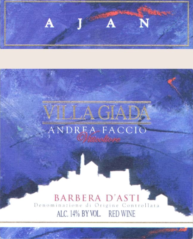 Villa Giada Andrea Faccio Ajan Barbera d'Asti 2014 Front Label
