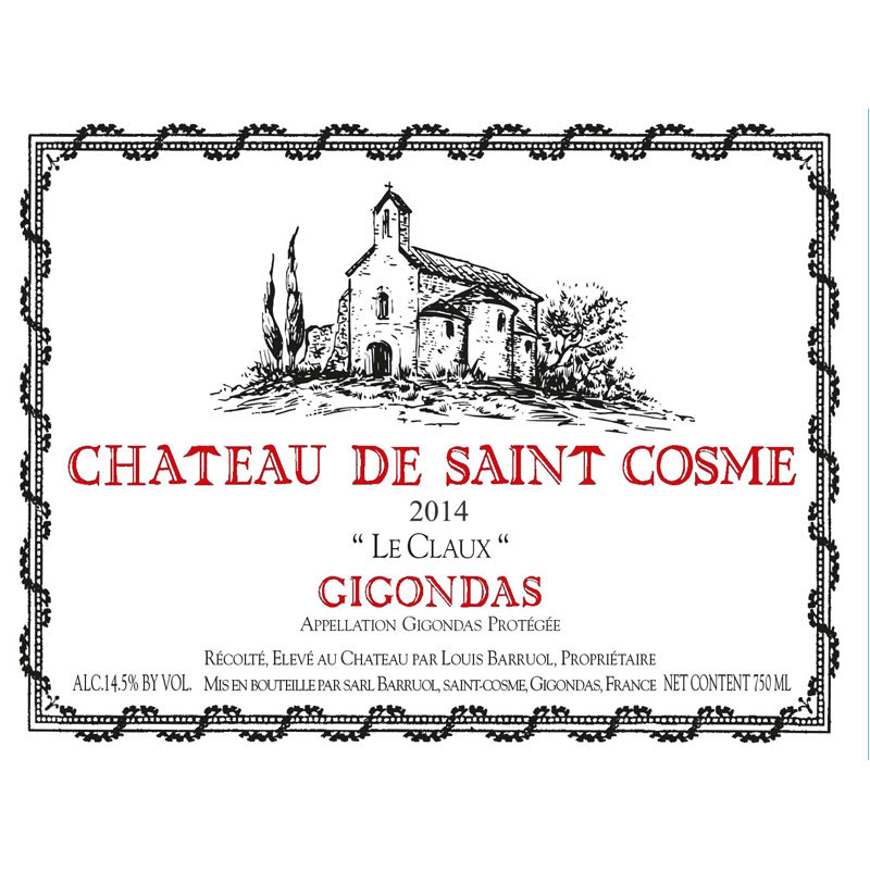 Chateau de Saint Cosme Gigondas Le Claux 2013 Front Label