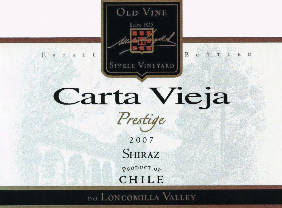 Carta Vieja Prestige Shiraz 2007 Front Label