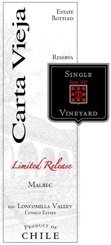 Carta Vieja Limited Release Single Vineyard Malbec 2011 Front Label