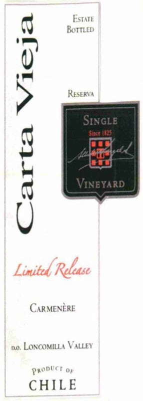 Carta Vieja Limited Release Single Vineyard Carmenere 2012 Front Label
