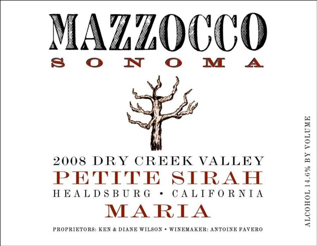 Mazzocco Maria Petite Sirah 2008 Front Label