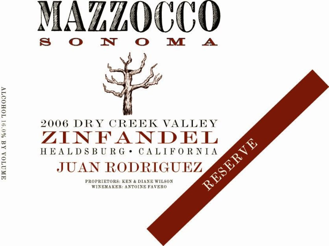 Mazzocco Juan Rodriguez Reserve Zinfandel 2006 Front Label