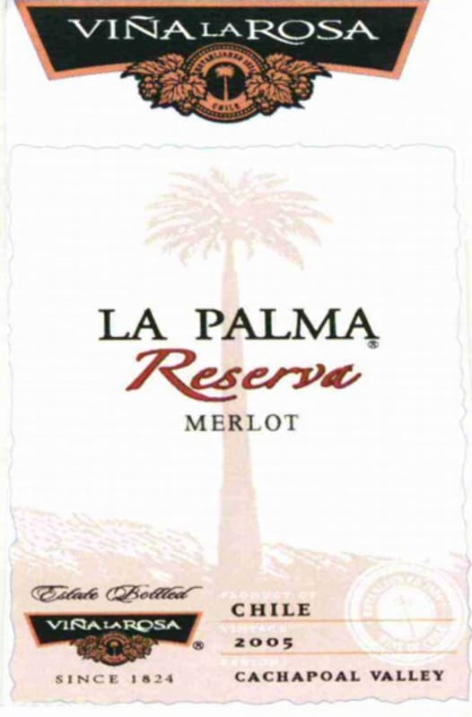 Vina La Rosa La Palma Reserva Merlot 2005 Front Label