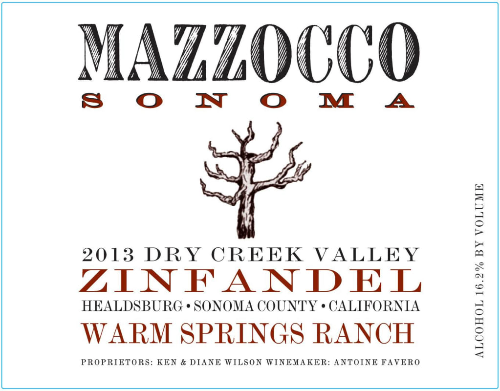 Mazzocco Warm Springs Ranch Zinfandel 2013 Front Label