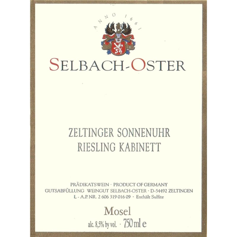 Selbach Oster Zeltinger Sonnenuhr Riesling Kabinett 2015 Front Label