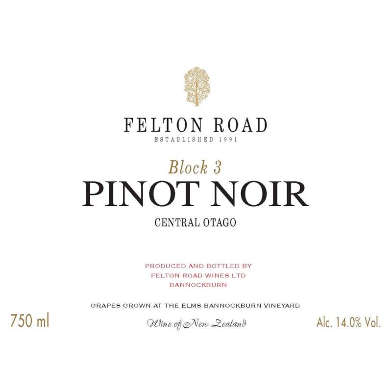 Felton Road Block 3 Pinot Noir 2014 Front Label