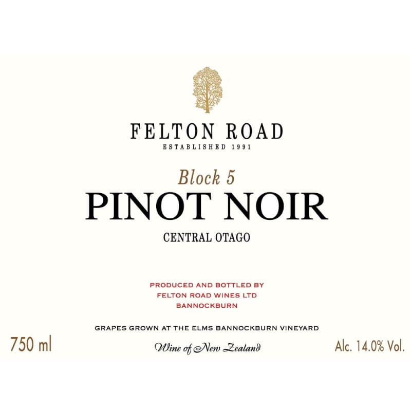 Felton Road Block 5 Pinot Noir 2014 Front Label