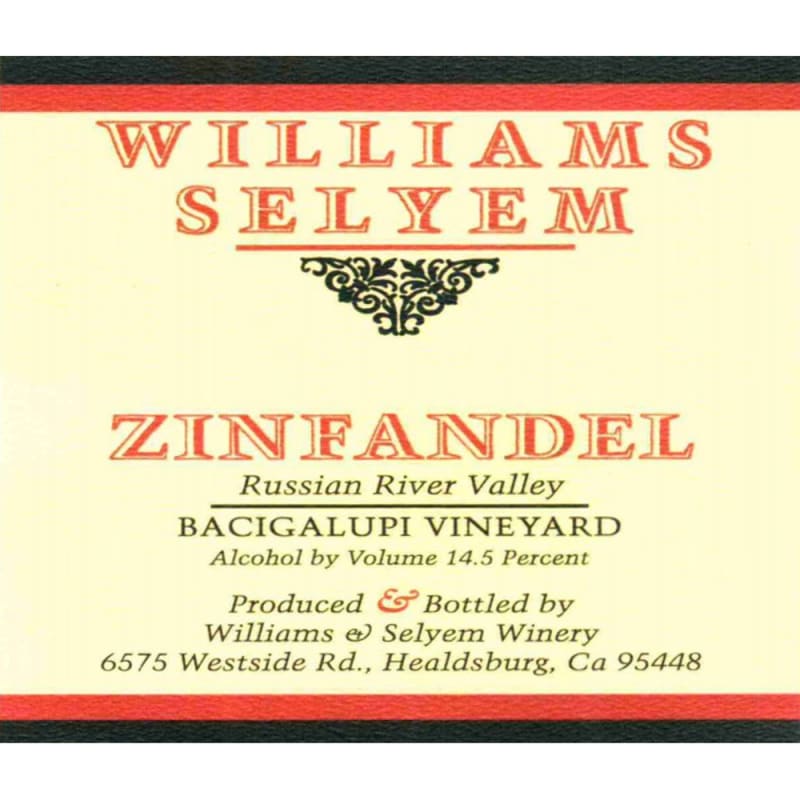 Williams Selyem Bacigalupi Vineyard Zinfandel 2014 Front Label