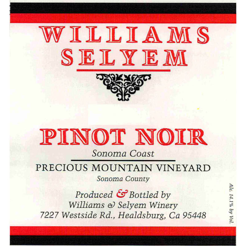 Williams Selyem Precious Mountain Vineyard Pinot Noir 2014 Front Label