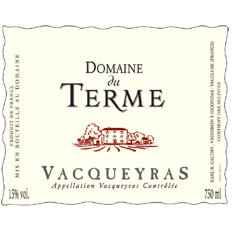 Domaine du Terme Vacqueyras 2013 Front Label