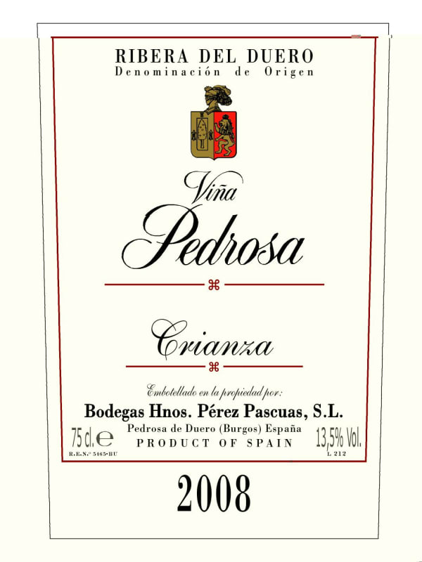 Perez Pascuas Vina Pedrosa Crianza 2008 Front Label