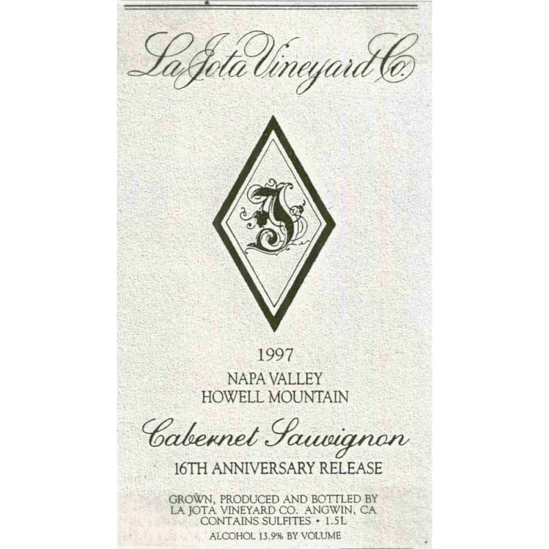 La Jota 16th Anniversary Howell Mt. Cabernet Sauvignon (3 Liter Bottle) 1997 Front Label