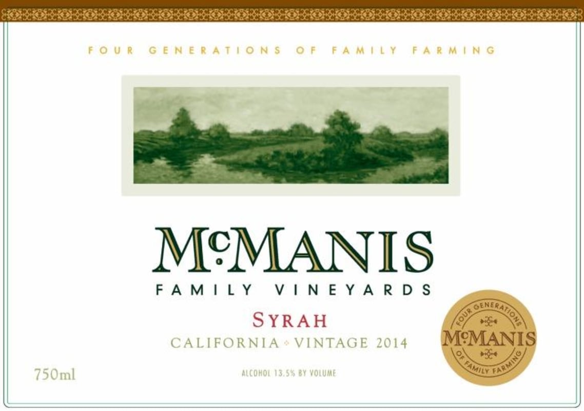 McManis Family Vineyards Syrah 2014 Front Label