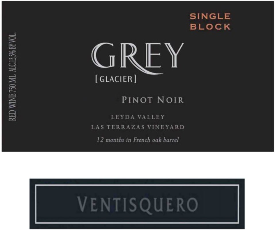 Vina Ventisquero Grey Glacier Las Terrazas Vineyard Single Block Pinot Noir 2013 Front Label