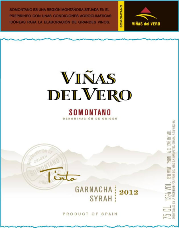 Vinas del Vero Garnacha Syrah 2012 Front Label