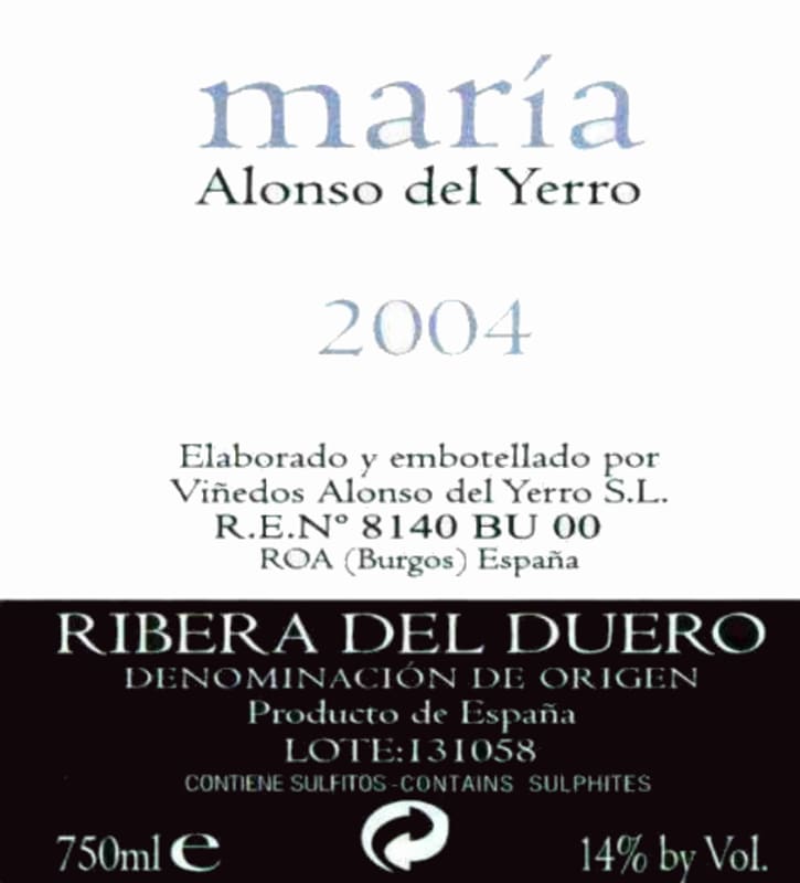 Vinedos Alonso del Yerro Maria 2004 Front Label