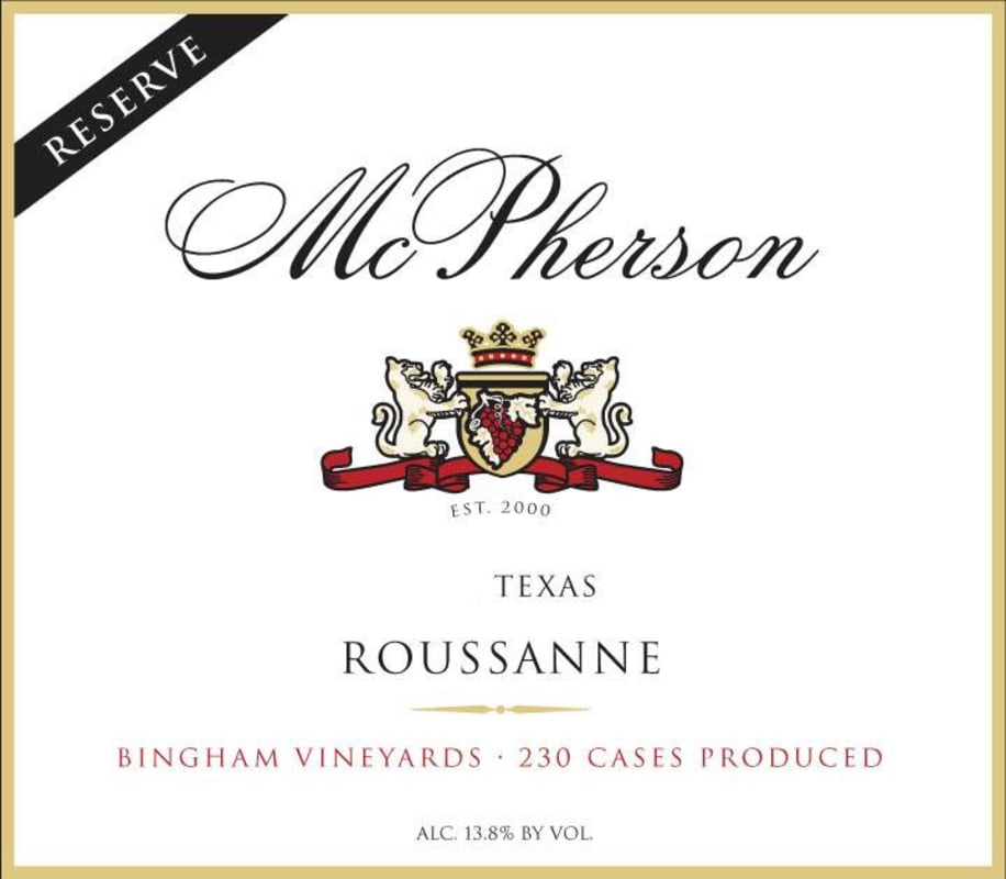 McPherson Reserve Roussanne 2015 Front Label
