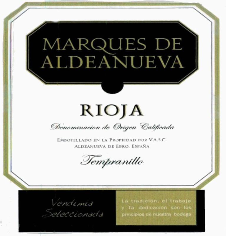Bodegas Vinedos de Aldeanueva Tempranillo 2015 Front Label