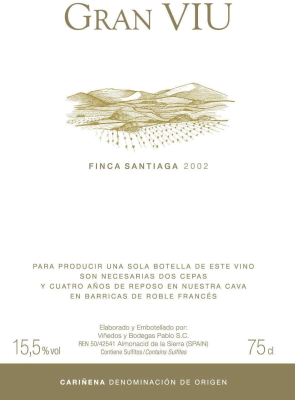 Vinedos Y Bodegas Pablo Gran Viu Finca Santiaga 2002 Front Label