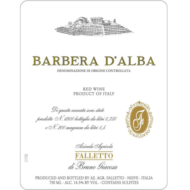 Bruno Giacosa Falletto Barbera d'Alba 2012 Front Label