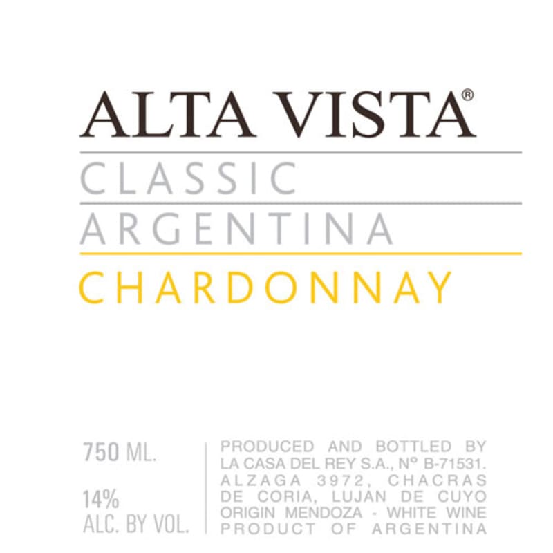 Alta Vista Classic Chardonnay 2014 Front Label