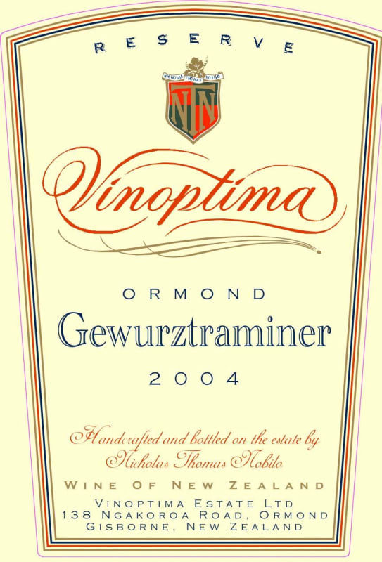 Vinoptima Omond Late Harvest Gewurztraminer 2004 Front Label