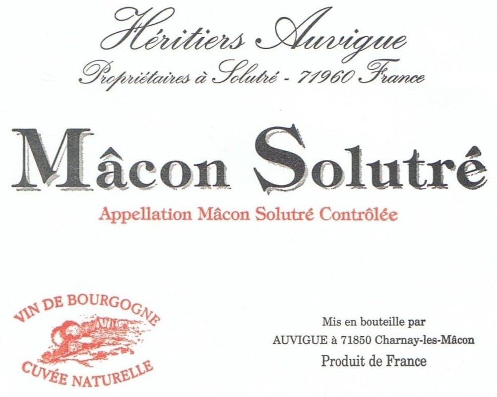 Domaine Auvigue Macon Solutre 2013 Front Label