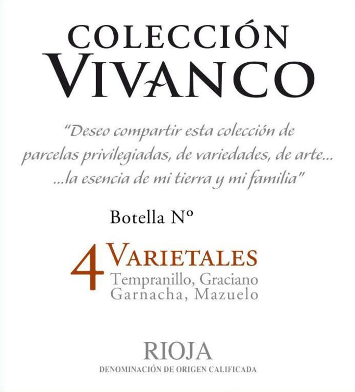 Vivanco Coleccion Vivanco 4 Varietales 2012 Front Label